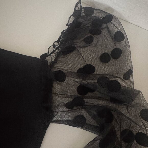 Black Mesh Polka Dot Puff Sleeve Top – Sheer Sleeves / Square Neck - Picture 2 of 2